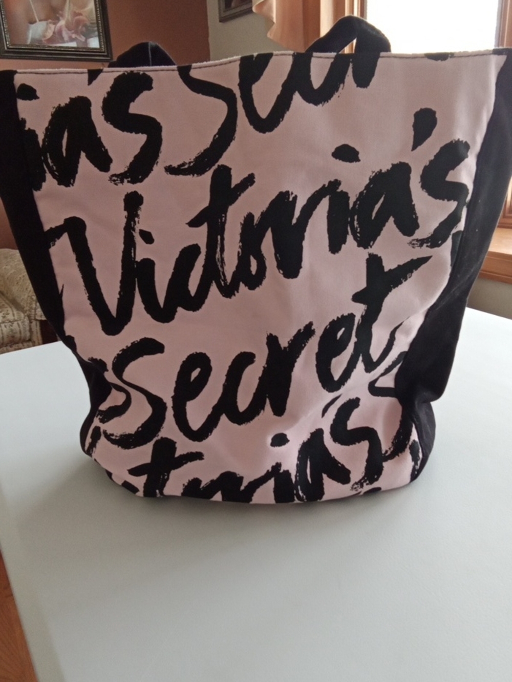 Victoria's Secret Pink and Black Script Canvas Tote